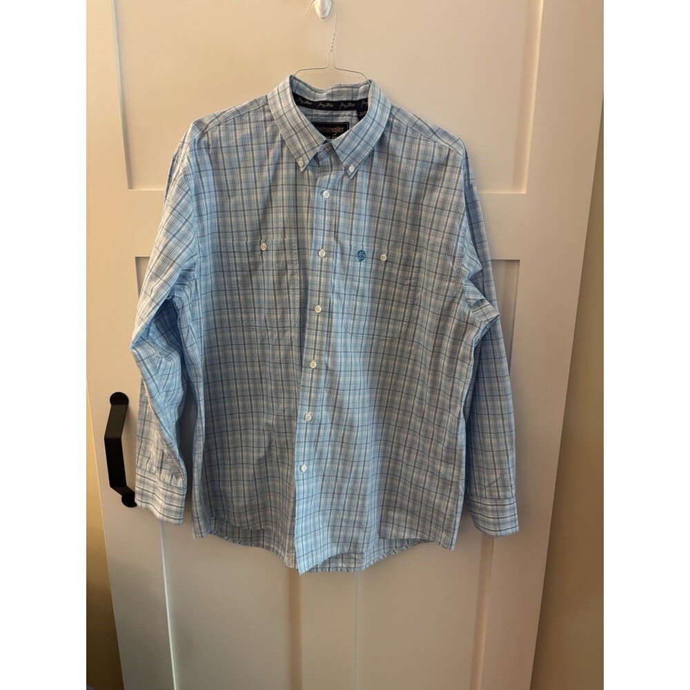 Wrangler George Strait Men’s Shirt XL Blue Plaid Button Down Long Sleeve
